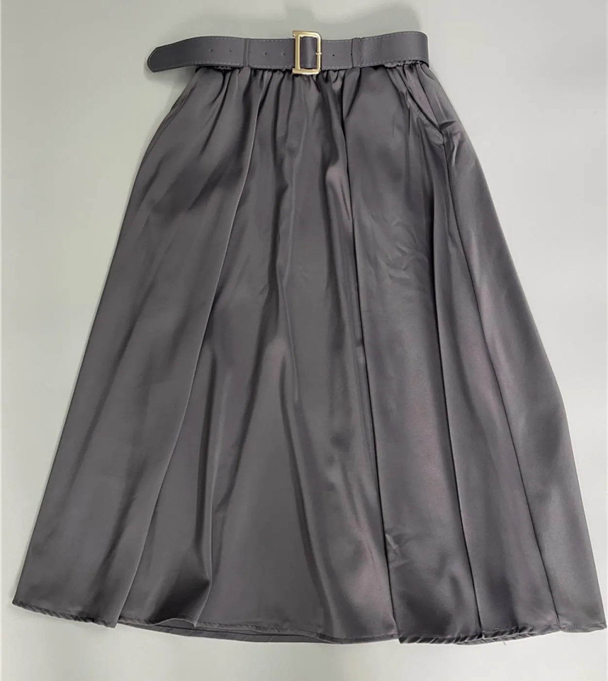 Seoulish Solid Color A Line Skirts With Belt Summer Spring 2023 Elegant Midi Length High Elastic Waist Umbrella Skirts L