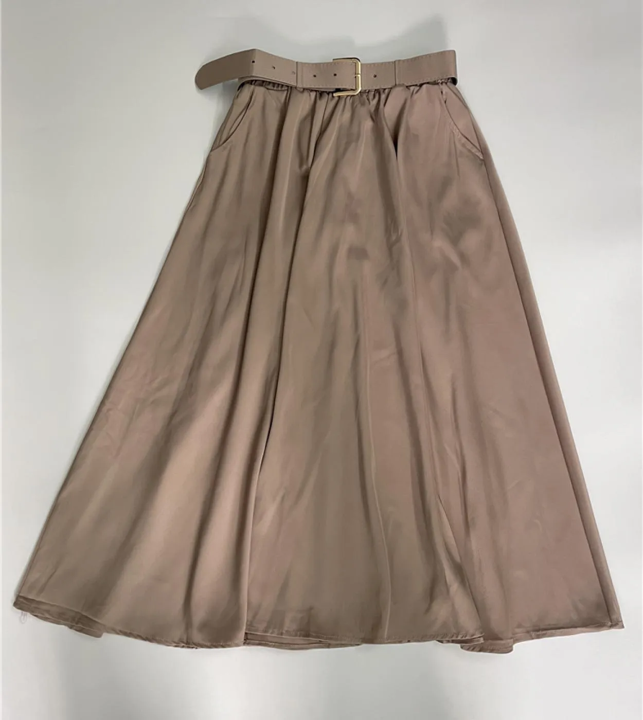 Seoulish Solid Color A Line Skirts With Belt Summer Spring 2023 Elegant Midi Length High Elastic Waist Umbrella Skirts L