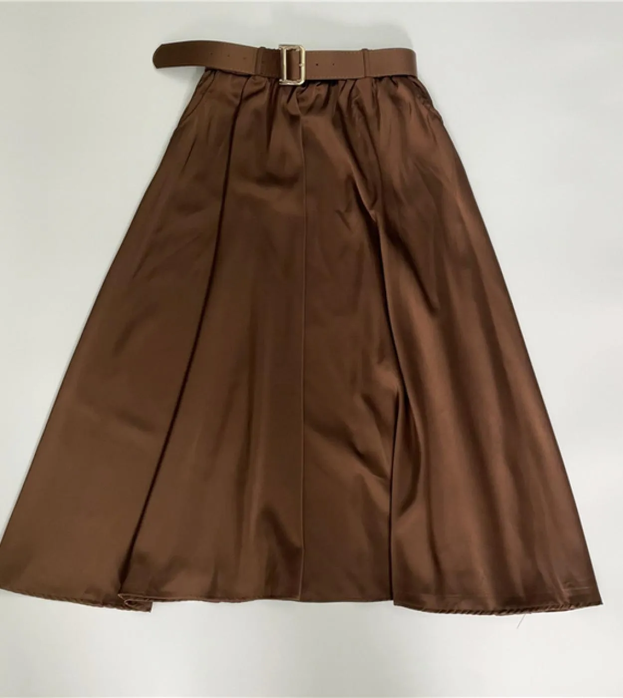 Seoulish Solid Color A Line Skirts With Belt Summer Spring 2023 Elegant Midi Length High Elastic Waist Umbrella Skirts L