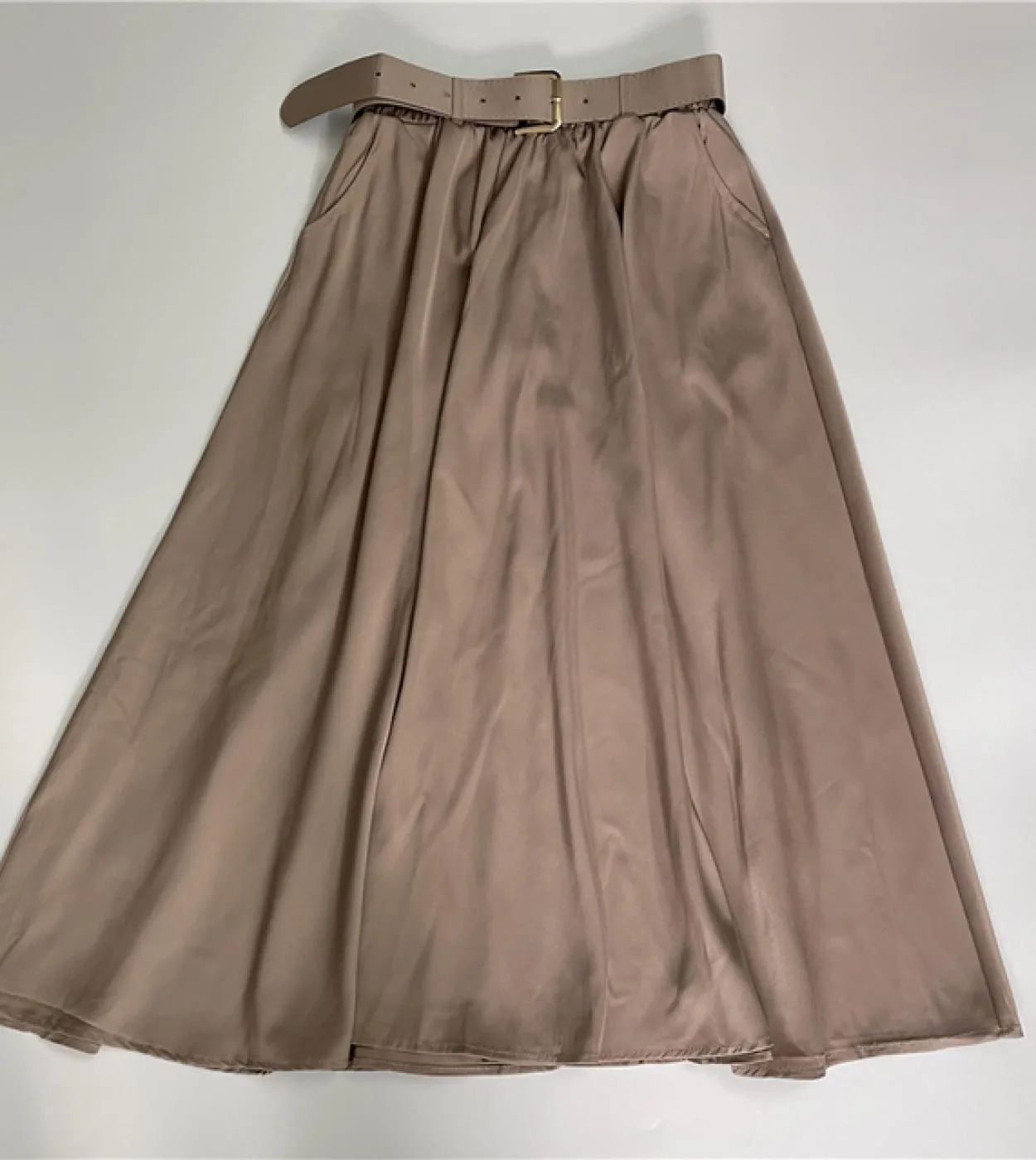 Seoulish Solid Color A Line Skirts With Belt Summer Spring 2023 Elegant Midi Length High Elastic Waist Umbrella Skirts L