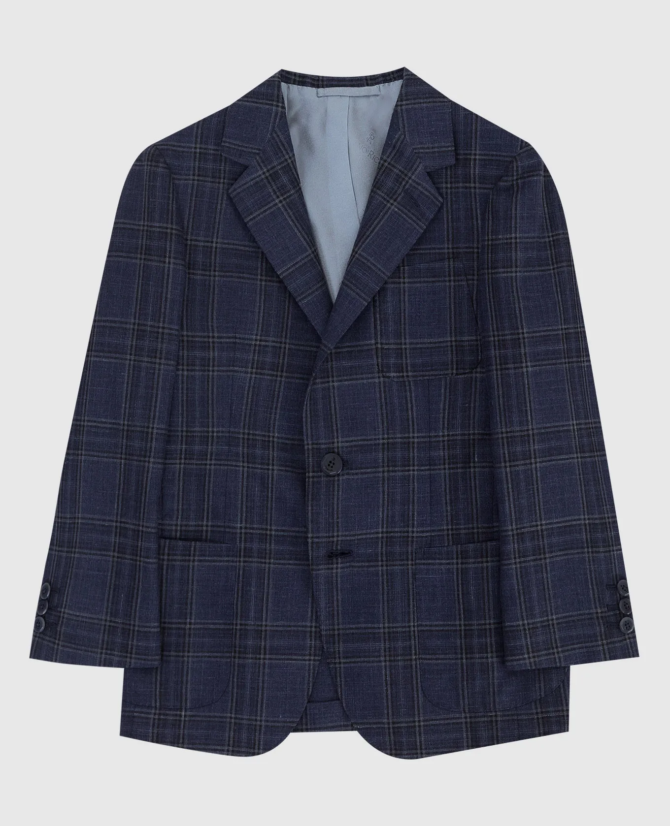 Stefano Ricci Blazer da bambino in lana, seta e lino a quadri blu navy Y1RSGD2300WKL01B