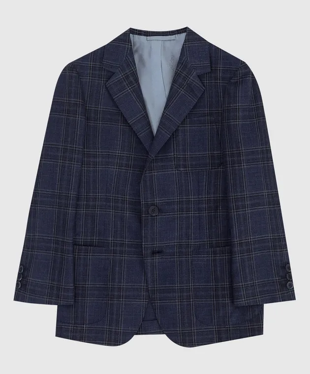 Stefano Ricci Blazer da bambino in lana, seta e lino a quadri blu navy Y1RSGD2300WKL01B