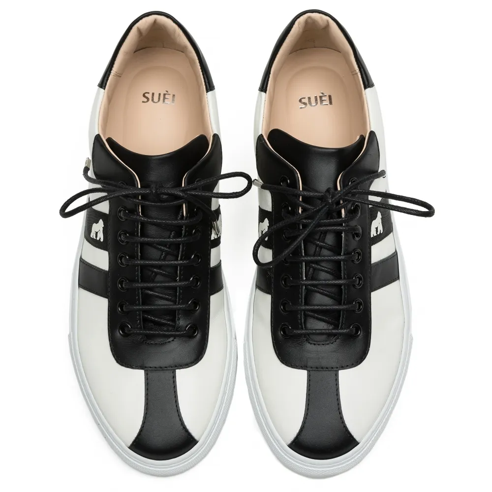 Suèi - Scarpe da Ginnastica in Bianco e Nero con Nastro Gorilla - Handmade in Italy - Luxury Exclusive Collection