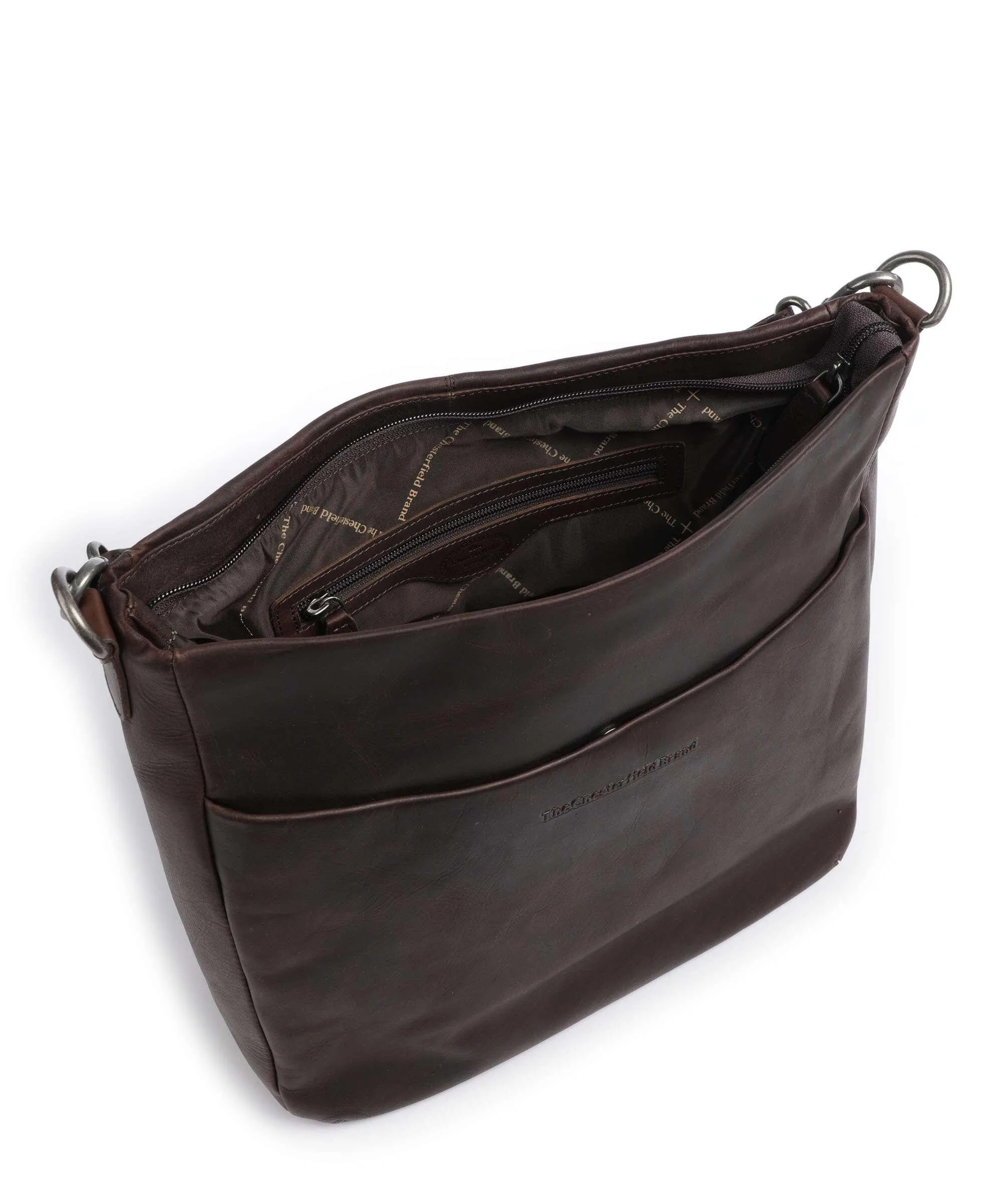  The Chesterfield Brand Cow Wax Pull Up Regina Borsa hobo pelle a grana fine marrone scuro  