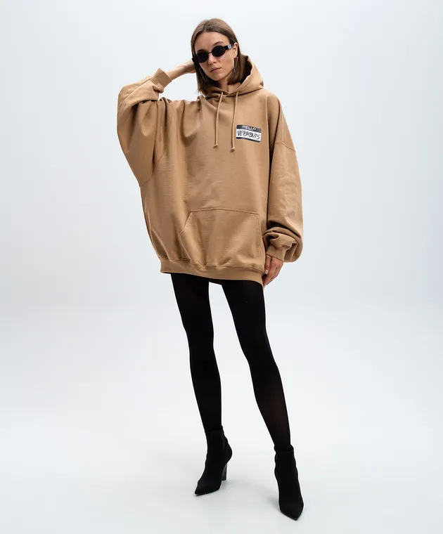 Vetements Felpa con cappuccio beige con logo UA65HD110SW