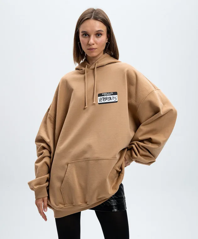 Vetements Felpa con cappuccio beige con logo UA65HD110SW