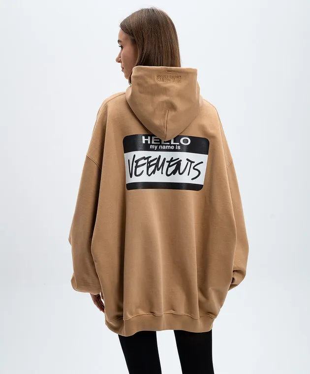 Vetements Felpa con cappuccio beige con logo UA65HD110SW