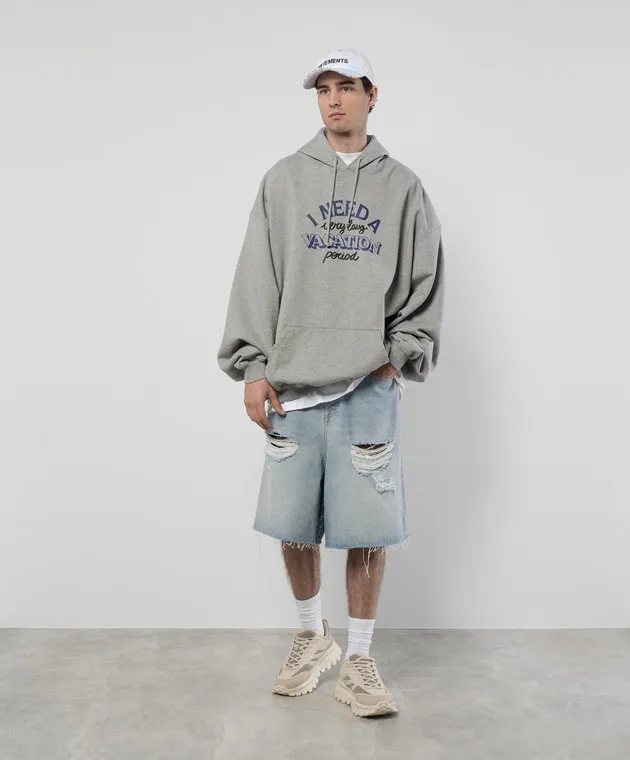 Vetements Felpa con cappuccio logo grigio melange UE64HD260G