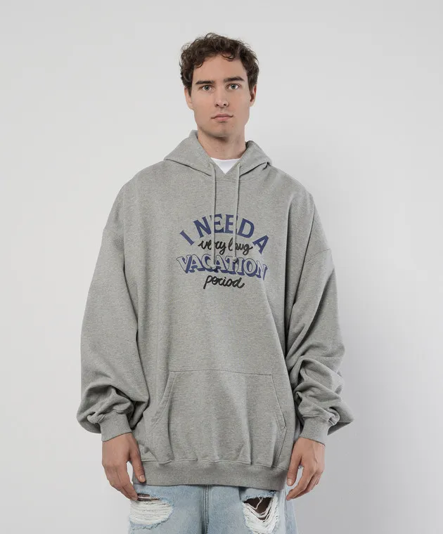 Vetements Felpa con cappuccio logo grigio melange UE64HD260G