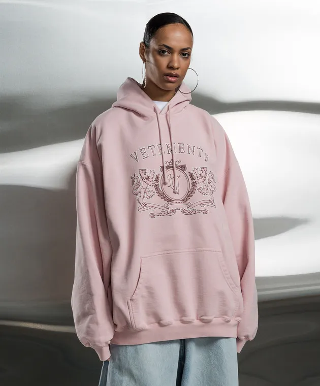 Vetements Felpa rosa con cappuccio con stemma logo araldico UE64HD310PP