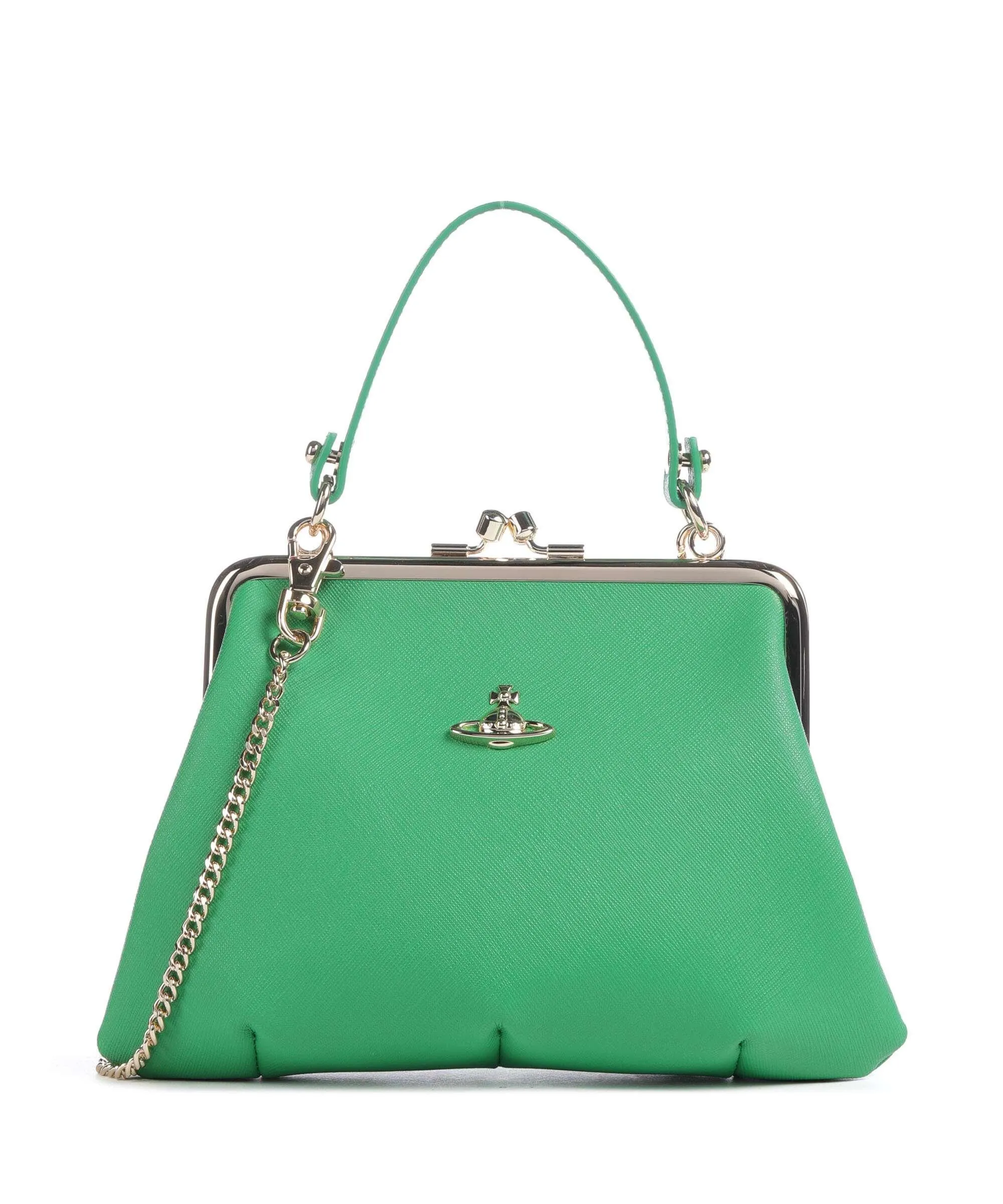  Vivienne Westwood Granny Saffiano Biogreen Frame Borsa a mano poliuretano riciclato verde  