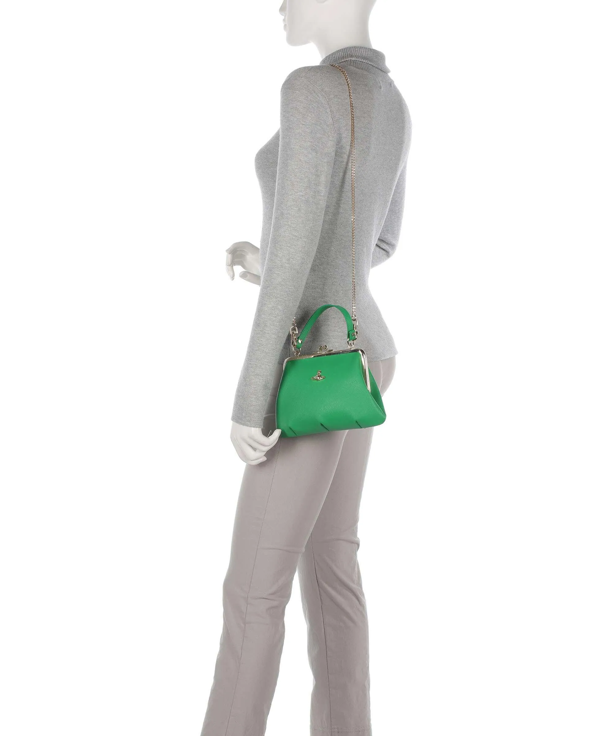  Vivienne Westwood Granny Saffiano Biogreen Frame Borsa a mano poliuretano riciclato verde  