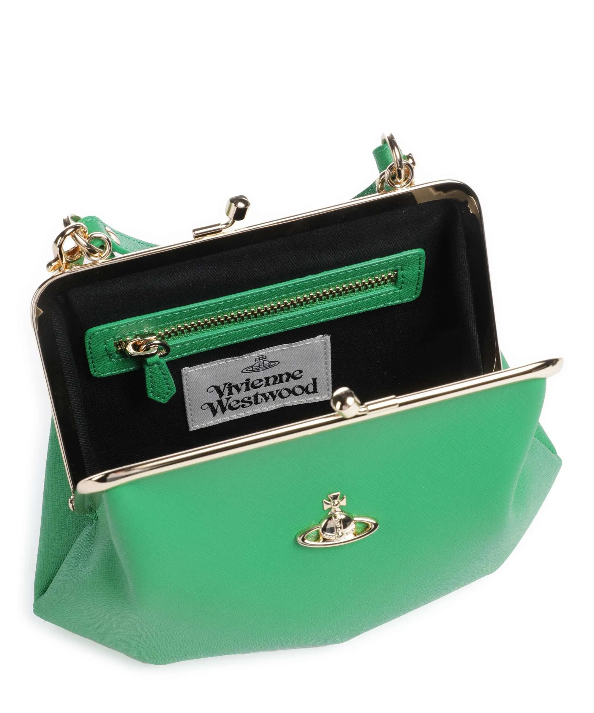  Vivienne Westwood Granny Saffiano Biogreen Frame Borsa a mano poliuretano riciclato verde  